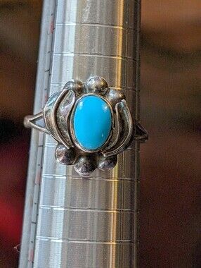 Mexican Sterling Silver 925 Blue Stone Cabochon Ring Artisan Handmade Vintage